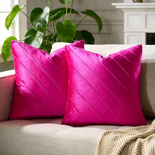 GIGIZAZA Hot Pink Velvet Pillow Covers 20x20, Set of 2 Couch Decorative Throw Pillows Covers Modern Cases Living Room Square Cushion Accent Stripe Covers