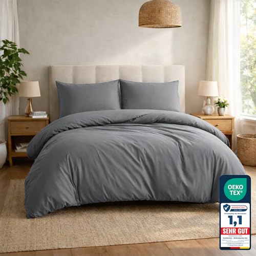 Komfortec Premium Bed Linen 200 x 200 cm with 2 Pillowcases 40 x 80 cm Brushed Microfibre Set - Grey
