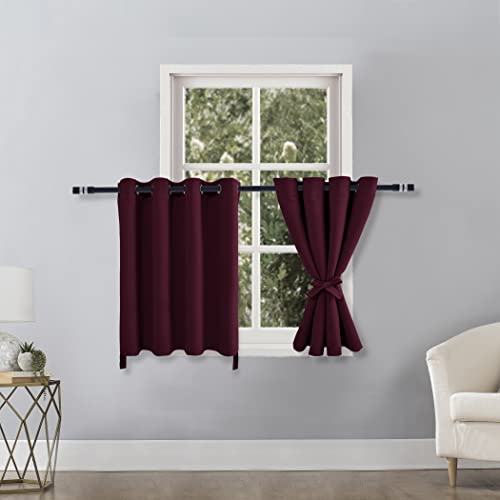 Hiasan RV Blackout Curtains for Bedroom, 52 x 36 Inches Long - Thermal Insulated & Light Blocking Window Curtains for Living Room Christmas Decor, 2 Drape Panels Sewn with Tiebacks, Burgundy