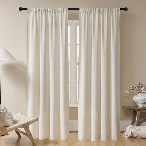 Joydeco Beige Boho Curtains 84 Inch Length 2 Panels, Super Soft Bohemian Farmhouse Curtains, Semi Sheer Light Filtering Drapes for Bedroom Living Room (Rod Pocket with No Tassels, 52Wx84L)