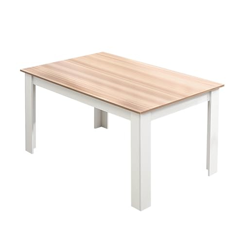 Mondeer Dining Table, 138 x 90 cm Modern Kitchen Table for 4-6 People, Wooden Rectangular Dinner Table for Dining Room Kitchen Living Room, Oak and White