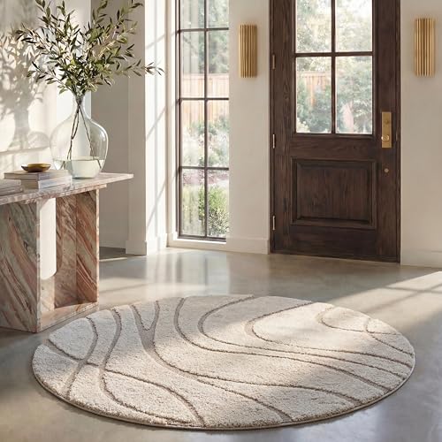 Safavieh Shag Rug for Living Room, Dining Room, Bedroom - Florida Shag Collection, High Pile, in Cream and Beige, 201 X 201 cm