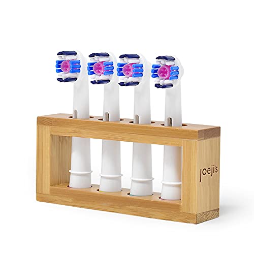 Toothbrush Head Holder Bamboo Rectangular 4 Slots - Joeji's Kitchen Oral B - Bathroom Organiser Stand, Toothbrush Storage Tidy, Oral B Head Stand, Countertop Brush Holder, Dental Accessories Rack