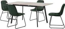 Avery Extending Dining Table Set with 4 Lukas Chairs in Concrete/Green