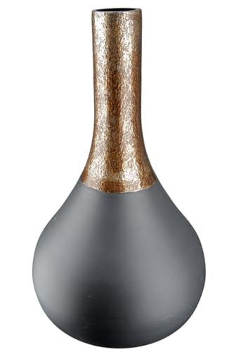 GILDE Decorative Vase Bottle Vase Made of Glass – Flower Vase Modern Decoration Living Room Table Decoration – Colour: Black Gold – Height 37 cm