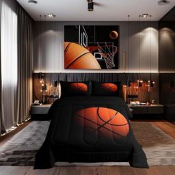 Castle Fairy Boys 3D Basketball King Size Comforter Set,Kids Sports Gaming Decor All Season Bedding Set,Teens Sport Basketball Comforter,Girls Black and Yellow Decor Quilt Set Bedroom Collection 3Pcs