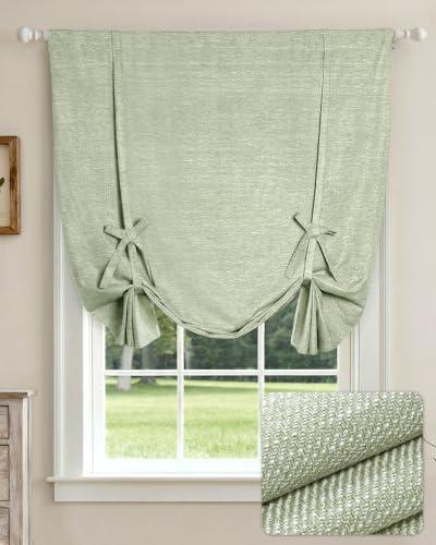 "LazBlinds Tie Up Curtains, Linen Balloon Roman Shade, 25"" W x 47"" L, Olive - Blackout Thermal Insulated Bathroom Window Curtain, Adjustable Rod Pocket Drape for Kitchen, Living Room, Bedroom"