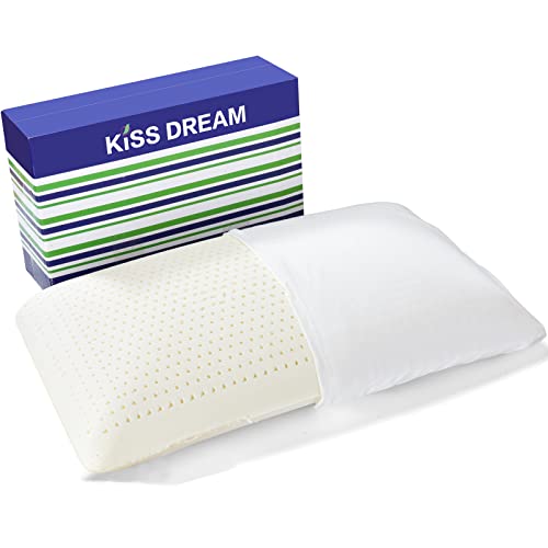 Kiss Dream 100% Talalay Latex Pillow Bed Pillow for Sleeping, Extra Soft Natural Latex Sleeping Pillow for Back, Stomach or Side Sleepers, Removable Breathable Cotton Cover - High Elasticity