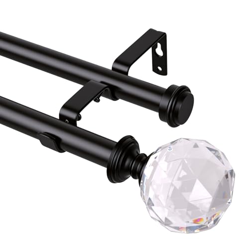 Double Curtain Rods for Windows 30 to 84 inches,Adjustable Window Curtain Rod,Easy Install,Black