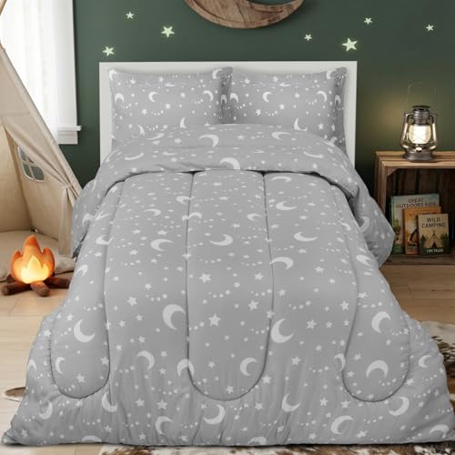 Utopia Bedding All Season Moon Star Comforter Set with 2 Pillow Cases - 3 Piece Soft Brushed Microfiber Kids Bedding Set for Boys/Girls – Machine Washable (Twin/Twin XL)
