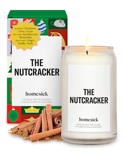 Homesick Premium Scented Candle, The Nutcracker - Scents of Cinnamon, Clove, Pecan, 13.75 oz, 60-80 Hour Burn, Natural Soy Blend Candle Home Decor, Relaxing Aromatherapy Candle