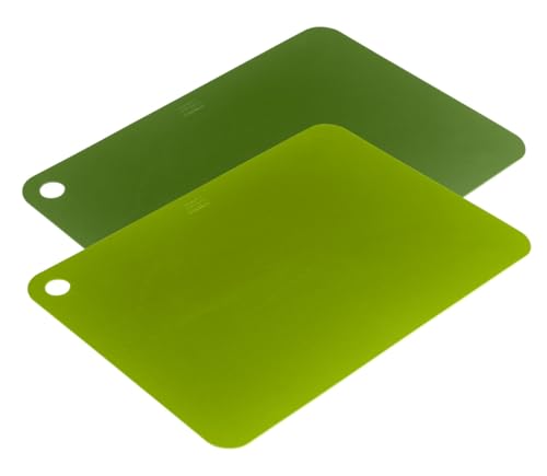 Kuhn Rikon Flexible Cutting Board Set 2pcs Green - Lightweight Non-Slip Cutting Mats with Corner Hanging Hole, Flexible Material for Easy Pouring, Dishwasher Safe Kitchen Set