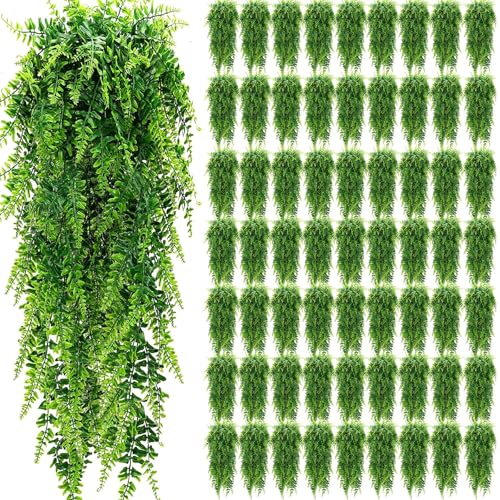 Geosar 64 Pcs Artificial Hanging Plants 32 Inch Hanging Boston Ferns Plastic Fake Plants for Wall Room Garden Wedding Garland Indoor Outdoor Decoration, No Basket