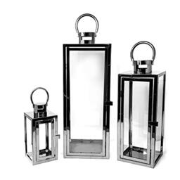 Allgala 3-PC Set Jumbo Luxury Modern Indoor/Outdoor Hurricane Candle Lantern Set-Cuboid Black-HD90413