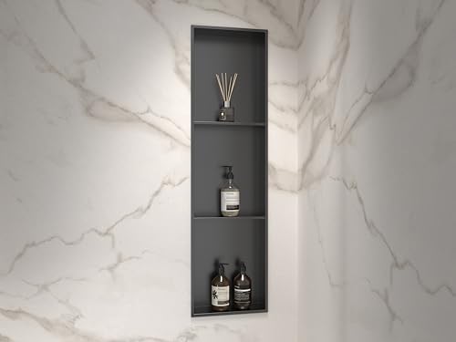 MARWELL Como Wall Niche Black 92 x 32 cm - Wall Shelf Stainless Steel Black - Wall Recess Shower - Shower Shelf Black