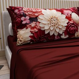 PETTI Artigiani Italiani - Cotton Sheets with Pillowcases in Digital Print, Double Bed Sheet, Floral 24 Bordeaux, 100% Made in Italy