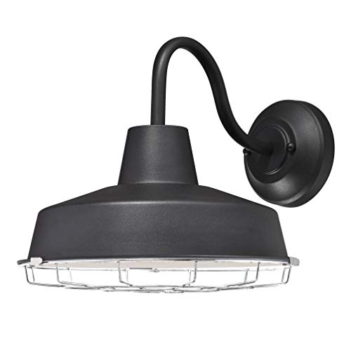 62047 Academy One-Light Dimmable LED Outdoor Wall Fixture, Textured Black Finish with Chrome Cage