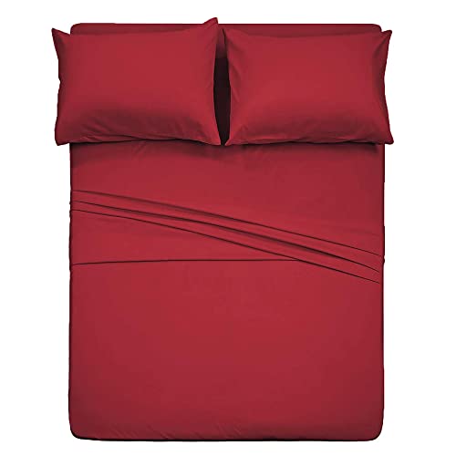 400 Thread Count Cotton Full Size Bedding Sheet Set (Burgundy Color) 4 Piece - 100% Long Staple Cotton Sheets Set, Soft Cotton Bed Sheets Sets with Deep Pocket fit Upto 16''