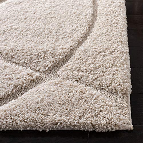 Safavieh Shag Rug for Living Room, Dining Room, Bedroom - Florida Shag Collection, High Pile, in Cream, 68 x 152 cm