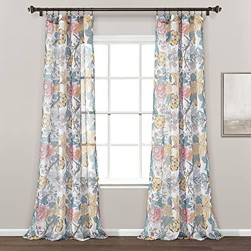 "Lush Decor Sydney Sheer Window Curtain Panel Pair, 84"" Long x 52"" Wide, Blue & White"