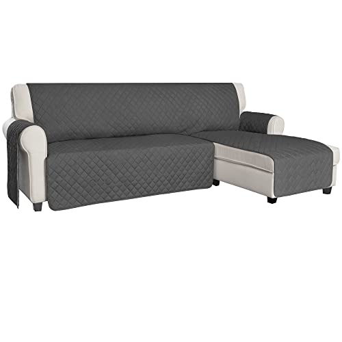 ISSUNTEX Sectional Couch Covers for Dogs, Reversible L Shaped Sofa Cover, Water Resistant Chaise Lounge Cover Furinture Protector for Kids Pets (Small, Dark Gray/Dark Gray)