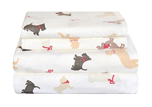 pointehaven Heavy Weight Flannel Sheet Set, Twin, Winter Dogs
