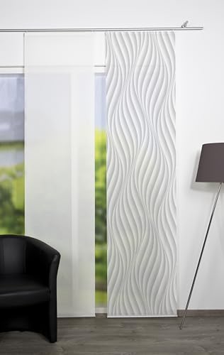 Vision S Wave Semi-Transparent Sliding Curtain in Bamboo Look Digital Printed Sides Laser Cut Grey Size: 245 x 60 cm Quantity: 1