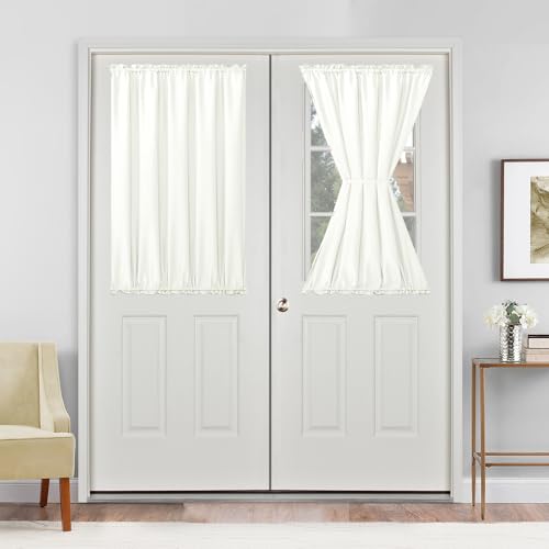 Hiasan French Door Curtains Privacy, Rod Pocket Semi Sheer Front Curtain for Door Window, 1 Panel (Ivory, W 52 inch x L 40 inch)