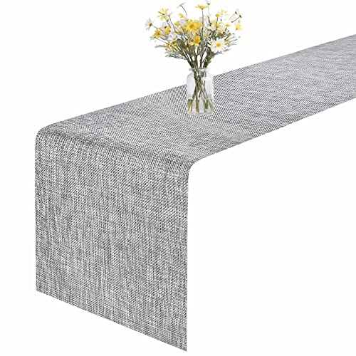 GIVERARE Table Runner, 12x72 Heat-Resistant Woven Vinyl Long Tabletop, Non-Slip Washable PVC Table Runners, Easy to Clean Premium Plastic Dresser Cover for Wedding, Decor, Home (Smoke Gray)