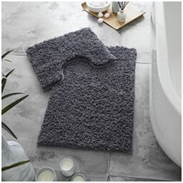 GC GAVENO CAVAILIA Luxury Super Soft 2 Piece Zero Twist Bath Mat Pedestal Set Non Slip, Extra Absorbent 100% Polyester Bathroom Toilet Rug, Regular (50x80, 50x40 cm), Charcoal