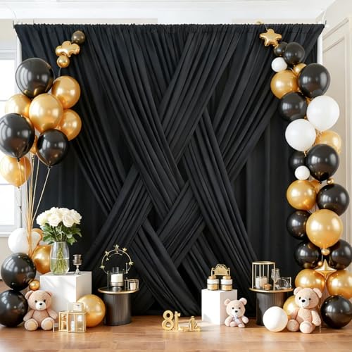 Htper 30ft x 10ft Black Backdrop Curtain Panels for Parties, Thick Wrinkle Resistant Polyester Wedding Backdrop Drapes for Birthday Photography Party Home Decorations