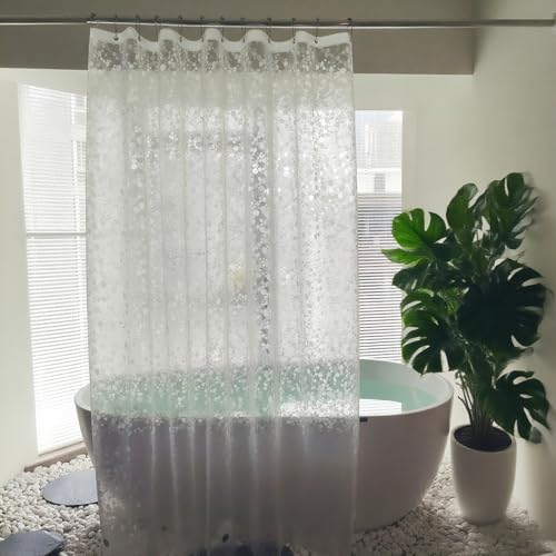 Tonnali Extra Long Shower Curtain Liner 86 Inches Length, EVA Heavy Duty Weighted Shower Liner 72 X 86 inches with 3 Strong Magnets, Clear Shower Curtain Cobblestone