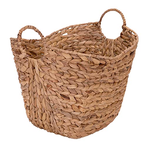 Household Essentials ML-4002 Tall Water Hyacinth Wicker Basket with Handles - Natural