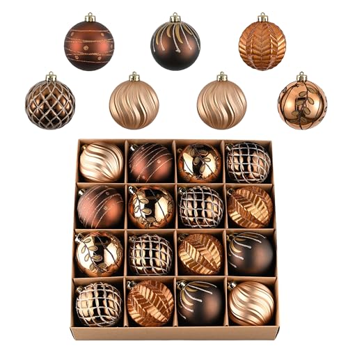 Valery Madelyn Christmas Ornaments Set, 16ct Bronze Copper and Gold Shatterproof Christmas Tree Decorations Ball Ornaments Bulk, 3.15 Inches Elegant Hanging Ornaments for Xmas Trees Decor