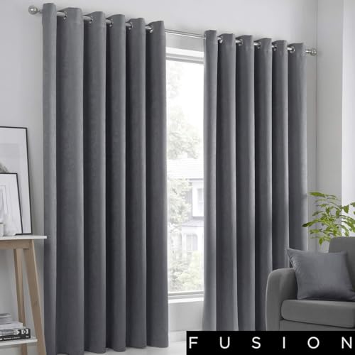 Fusion Strata Woven Eyelet Lined Curtains, Charcoal, 46 x 90 Inch