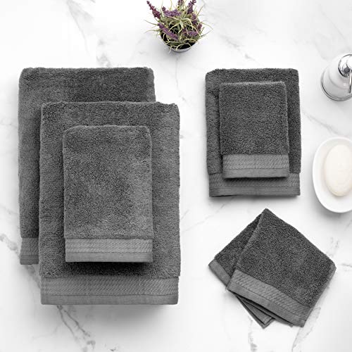 Welhome Madison Charcoal Grey Towels - 6 Piece Set - Softer & Lofter Wash After Wash - Hygro-Cotton - 2 Bath Towels 2 Hand Towels 2 Washcloths - Quick Dry Shower Towels - Durable & Dense