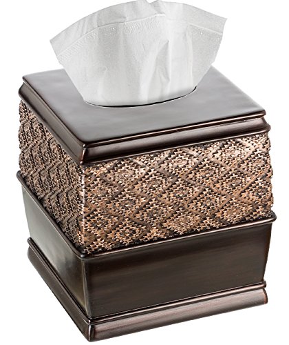 Creative Scents Brown Tissue Box Cover Square - Decorative Tissue Holder for Bathroom - Beautiful Brown Tissue Box Holder for Elegant Bathroom, Bedroom, Office Decor (Dublin Style)