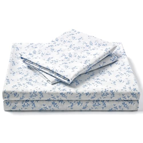 "FreshCulture Floral Bed Sheets - Ultra Soft Twin Sheets Set - Brushed Microfiber Blue Floral Sheets - Deep Pockets up to 16"" - Easy Care - Hotel Luxury 3 Piece Flower Printed Sheets Twin, Lille"