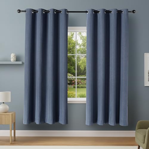 Amazon Basics 100% Blackout Curtains for Living Room & Bedroom, Eyelet Curtains, 2 Panels, 132 x 213 cm, Navy