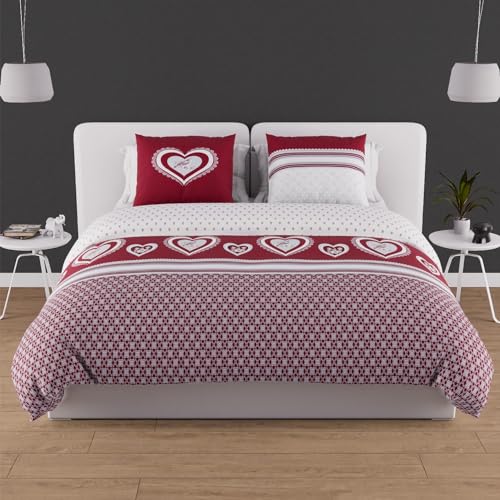 Soleil d'ocre, 57 Thread Count Cotton Duvet Cover Set, 240 x 220 cm, Passion Red