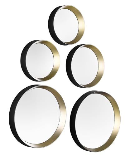 Vivien Decorative Wall Mirror 5 Pieces with Round Frame in Black and Gold