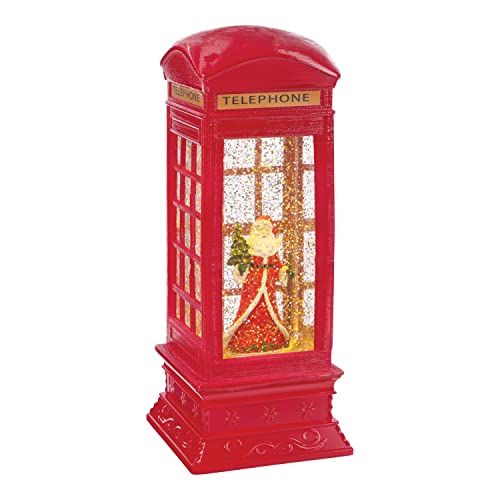 The Christmas Workshop 71630 LED Santa Inside A Phone Box Indoor Christmas Decoration / 2 x Warm White LED Lights/Battery Operated / 10.5cm x 10.5cm x 26.5cm