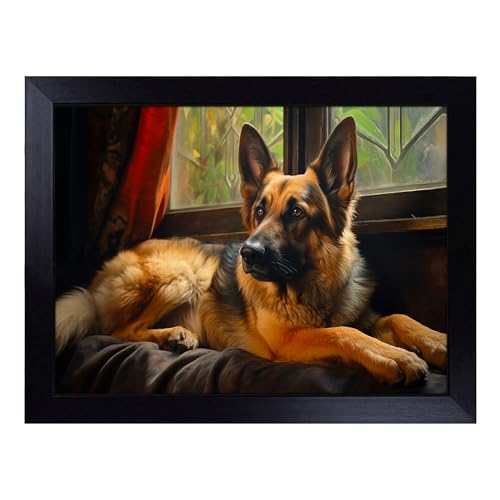 Lap Tray with Bean Bag Cushion, German Shepherd Photograph 8K - Handmade in the UK, Raised Wooden Edge, Padded Cushion, Heat-Resistant Wipe-Clean Surface, for Meals, Laptops and Crafts