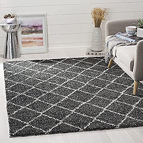 Safavieh Shaggy Indoor Woven Rectangle Area Rug, Arizona Shag Collection, ASG742, in Anthracite / Beige, 91 X 152 cm for Living Room, Bedroom or Any Indoor Space