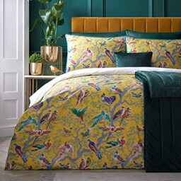 Laurence Llewelyn-Bowen - Yellow Birds Duvet Cover - King Bedding Size (230 x 220cm) - Soft 100% Cotton Sateen - 2 Pillowcases - 200 Thread Count - Luxury Bedding - Bird Duvet Cover in Yellow