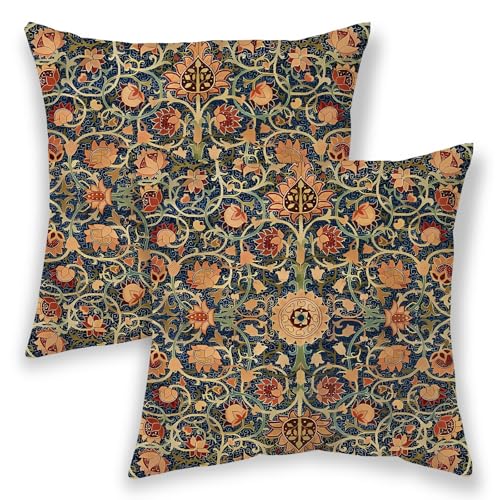 BETGINY Boho Pillow Covers 16x16, Navy Blue Red Beige Floral Ethnic Outdoor Decorative Throw Pillows for Couch, Carpet Pattern Decor Cushion Cover 2 Pcs Farmhouse Linen Pillowcase for Bed Car Safa