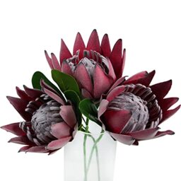 Tinsow Artificial Protea Cynaroides for Flower Arrangements, Faux Silk Bouquet for Table Decoration Centerpieces, Wedding (3 Pieces, Red)