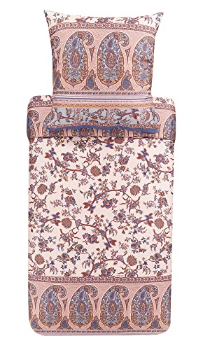 Bassetti Genova 41 9323463 Bed Linen Set Made of Cotton Mako Satin in Beige 2-Piece with Zip Closure 200 x 200 cm / 80 x 80 cm