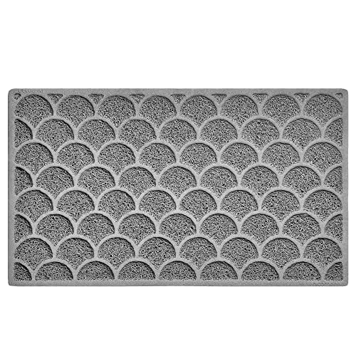 Nicoman Fish Scale Shape Low Profile Indoor Outdoor Dirt-Trapper Door Mat Washable Barrier Heavy Duty Doormat – (Watertight Rubber-Back, Grey, 75 x 44cm)