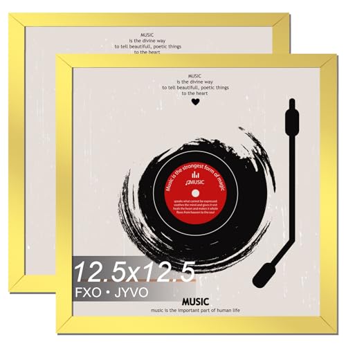 Vinyl Record Frame Display for 12 inch LP with 12.5x12.5 Album Cover - Gold 12.5 x 12.5 Frame Light Weight with High-Clarity Plastic Wall Mount - 2 Packs/Gold
